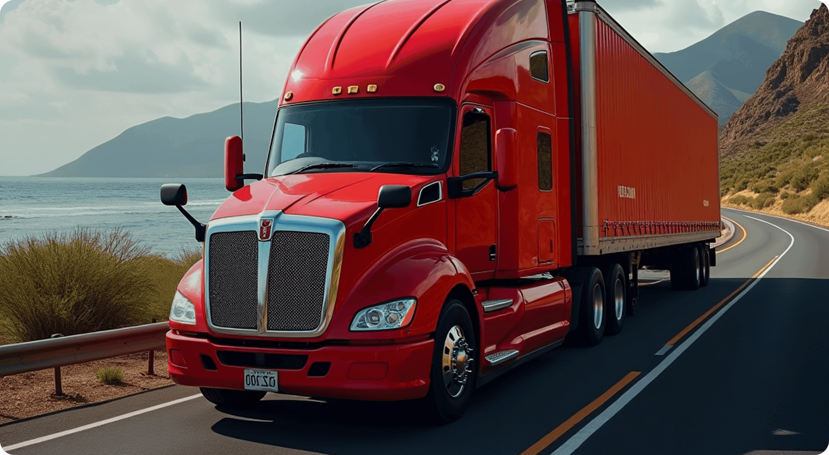 Car carrier truck transporting vehicles on a forest road